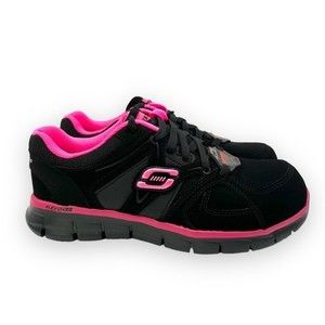 Skechers Womens Size 6.5 Synergy Sandlot Alloy Toe Black Pink Work Safety Shoes‎